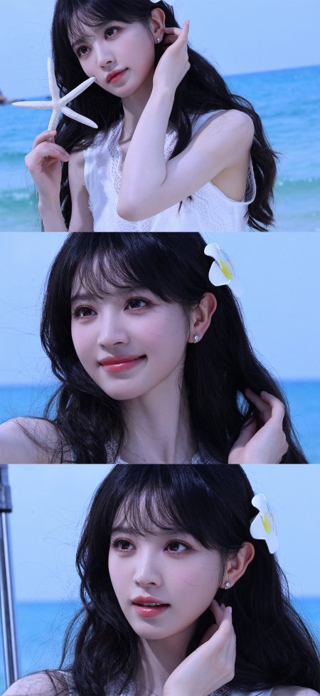 田曦薇女神海边持海星微笑清新 人像手机壁纸
