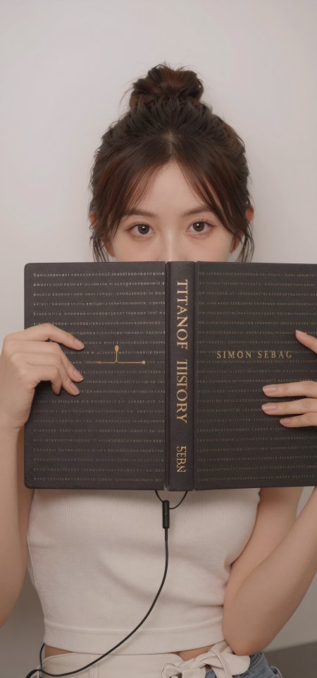 美女手持书籍半遮脸文艺清新人像手机壁纸