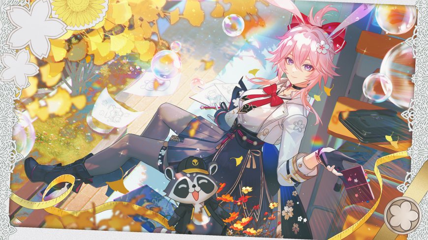 崩坏星穹铁道绯英兔耳校服持书坐课桌校园风动漫电脑壁纸