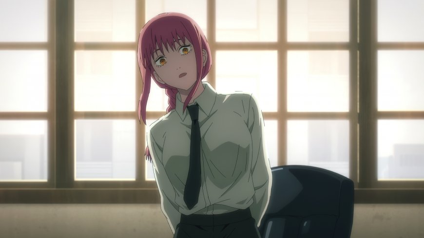 电锯人玛奇玛坐办公室椅上粉发制服动漫电脑壁纸