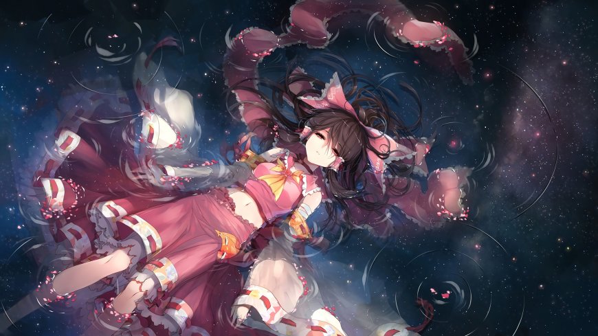博丽灵梦星空漂浮粉裙少女动漫电脑壁纸
