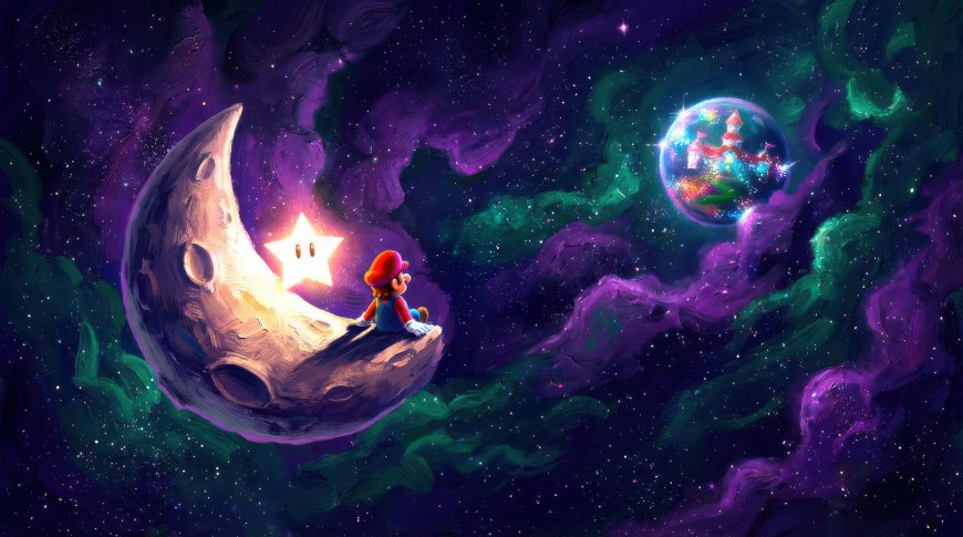 超级马里奥银河月亮星星奇幻动漫电脑壁纸