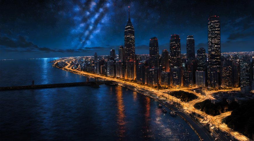纽约曼哈顿夜景星河城市风光电脑壁纸