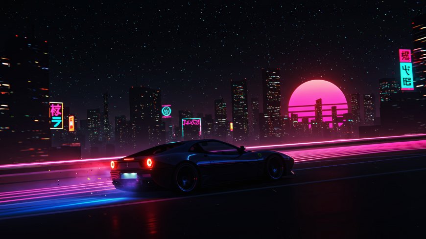 赛博朋克跑车霓虹城市夜景汽车电脑壁纸
