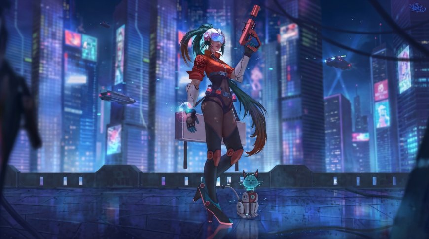 赛博朋克未来都市机械少女科幻电脑壁纸