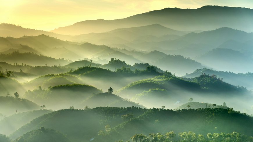 山间晨雾缭绕日出自然风光风景电脑壁纸