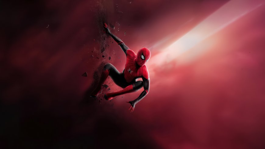 蜘蛛侠红黑战衣攀墙漫威超级英雄电脑壁纸