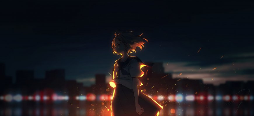 萤火虫少女都市夜景光影动漫壁纸