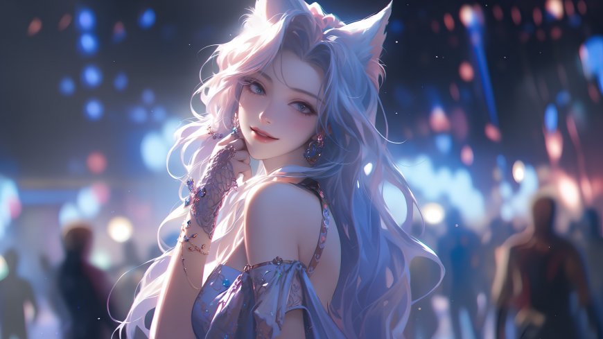 英雄联盟阿狸银发猫耳回眸城市夜景动漫电脑壁纸