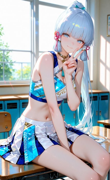 白发少女啦啦队比耶动漫手机壁纸