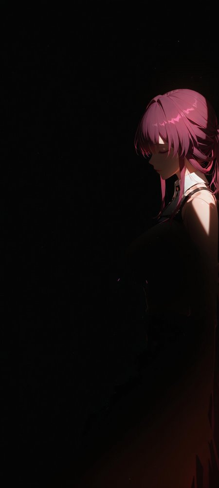 粉发少女侧颜暗黑光影动漫手机壁纸