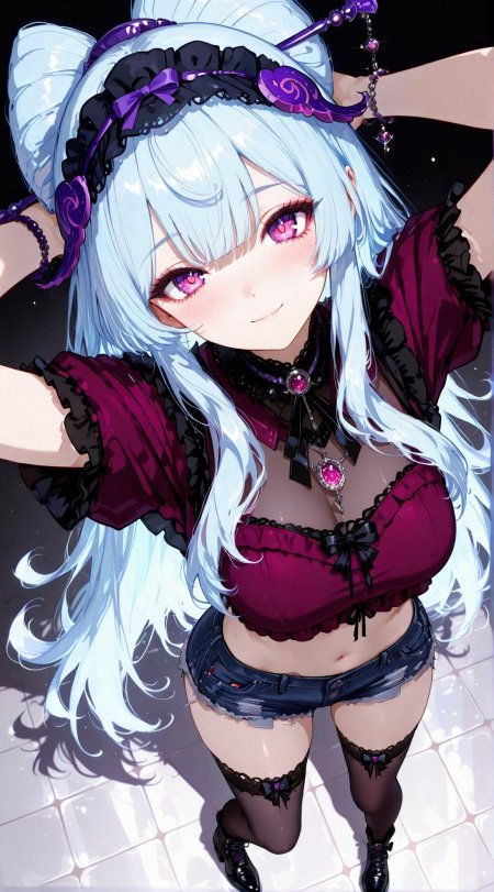 白发少女哥特风抬臂动漫手机壁纸