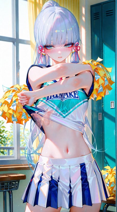 白发少女啦啦队抱花球动漫 手机壁纸