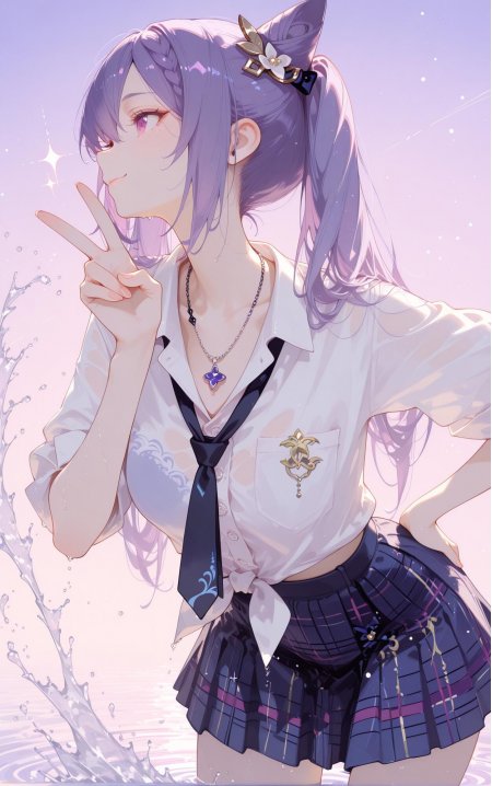 紫发少女校服比耶动漫手机壁纸