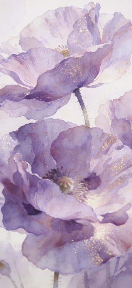 紫色虞美人水彩花卉插画艺术手机壁纸