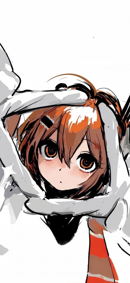 棕色短发少女白色外套动漫手机壁纸