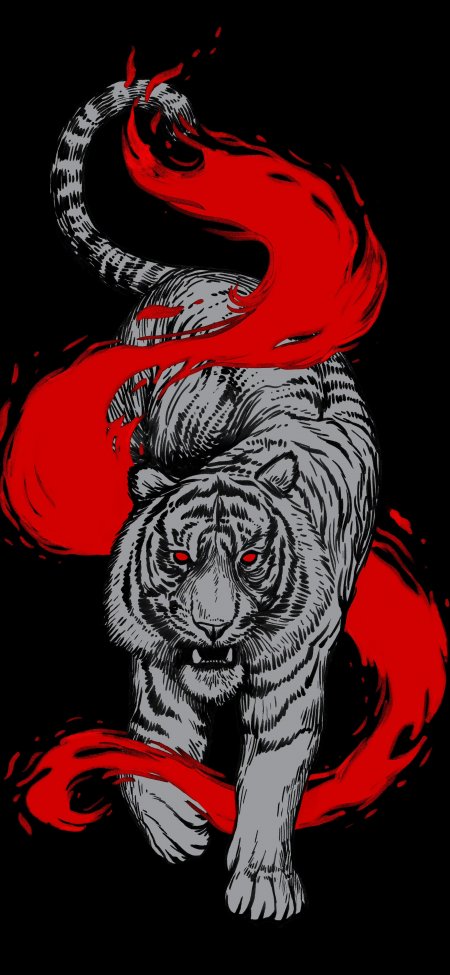 白色老虎红色火焰插画手机壁纸