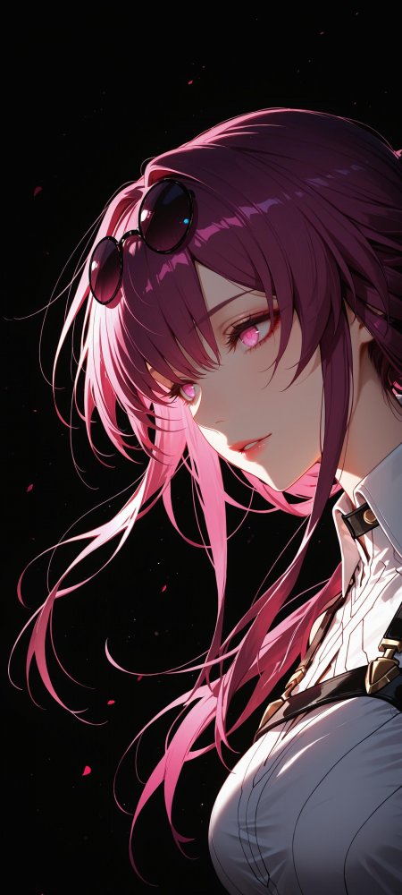 粉发少女墨镜侧颜暗黑风动漫手机壁纸
