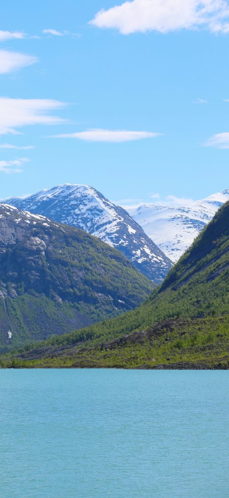 挪威雪山湖泊森林倒影自然风光摄影手机壁纸