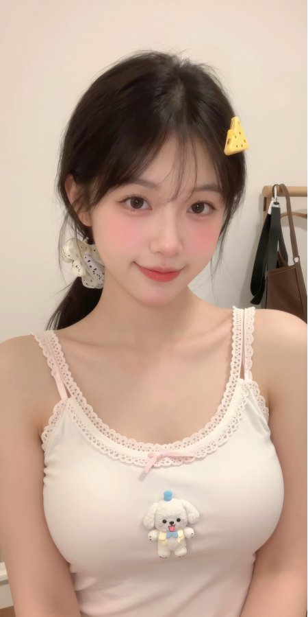 美女穿白色蕾丝吊带戴奶酪发夹摄影手机壁纸