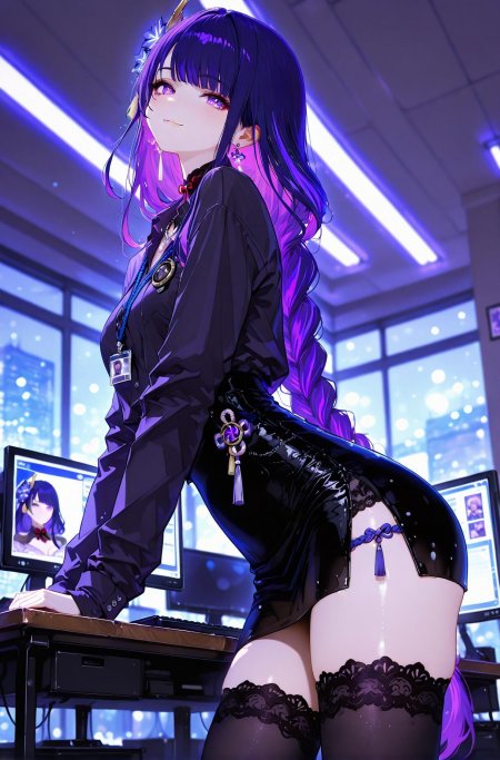 紫发少女办公室倚桌动漫手机壁纸