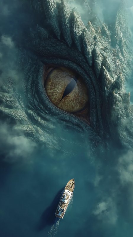 巨龙之眼海面游艇奇幻创意手机壁纸
