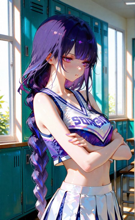 紫发少女啦啦队抱臂动漫手机壁纸