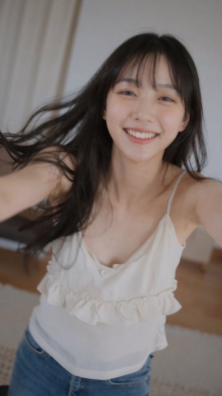 美女吊带白上衣微笑室内摄影手机壁纸