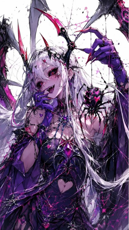 紫发恶魔角少女蜘蛛装饰暗黑系二次元动漫手机壁纸