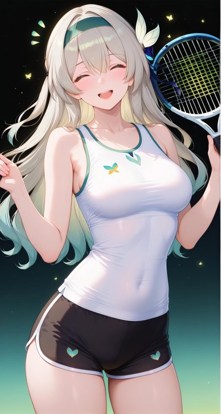 金发少女持网球拍微笑动漫手机壁纸