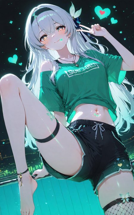 银发少女绿衣比耶动漫手机壁纸