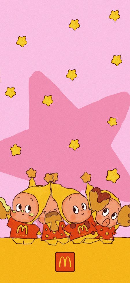 麦当劳星星人联名卡通角色粉色背景创意手机壁纸