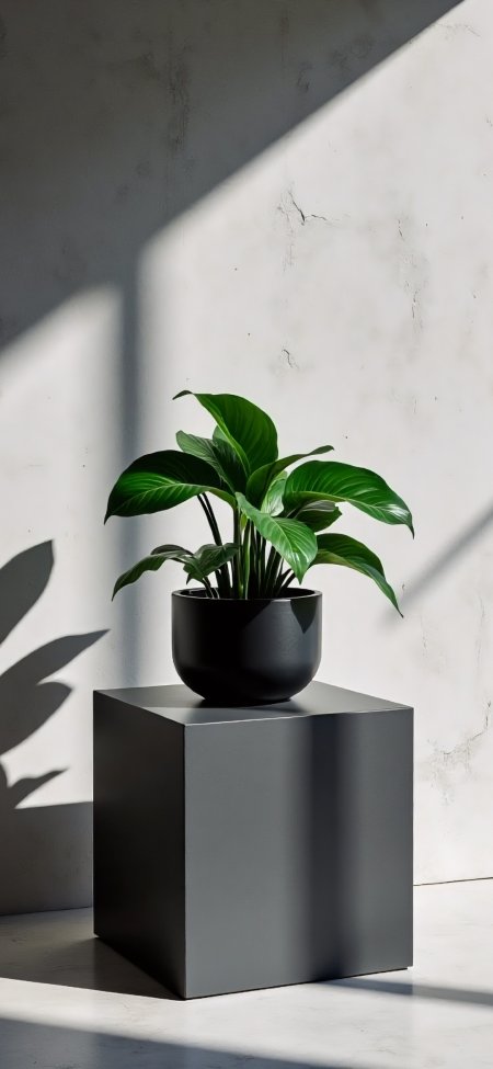 黑色花盆绿植光影室内静物摄影手机壁纸