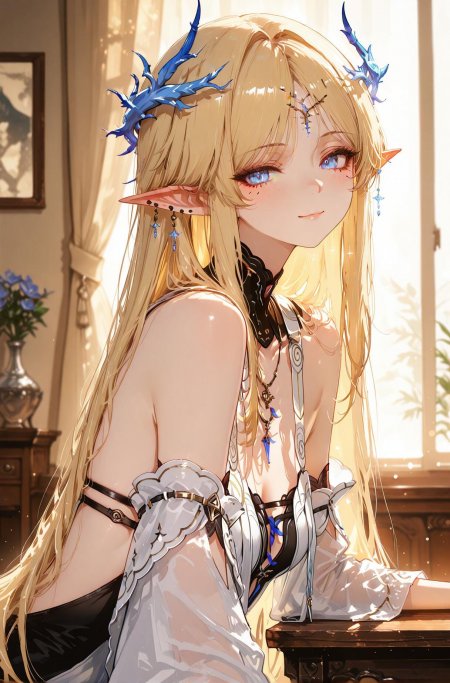 金发精灵耳少女室内回眸动漫手机壁纸