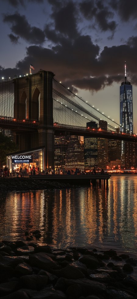 布鲁克林大桥夜景城市手机壁纸