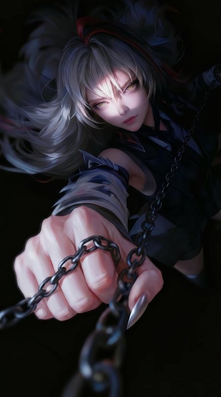 银发少女握锁链暗黑系动漫插画动漫手机壁纸