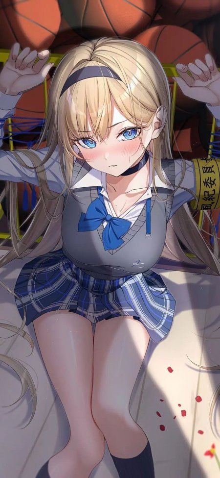 金发少女校服风纪委员篮球背景校园动漫手机壁纸