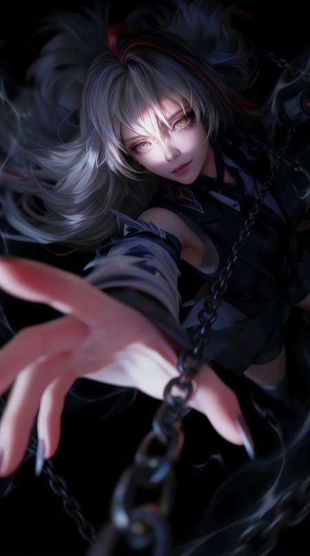 银发少女伸手握锁链暗黑系动漫插画动漫手机壁纸
