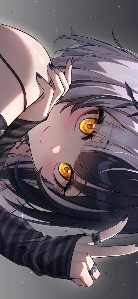 银发少女黄瞳躺卧星空下暗黑系动漫手机壁纸