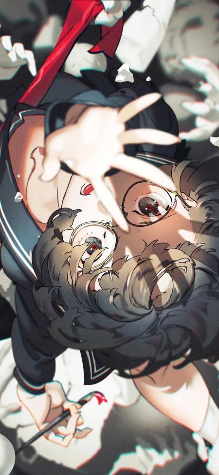 黑发少女戴眼镜伸掌奇幻动漫手机壁纸