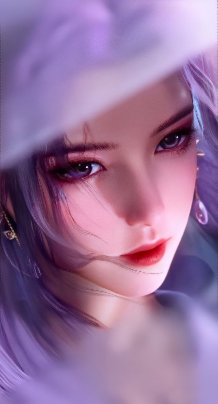 紫发少女红唇特写梦幻光影动漫手机壁纸