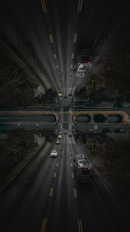 倒置公路车辆行驶对称构图创意手机壁纸