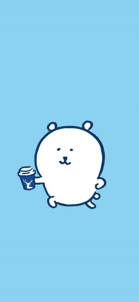 自嘲熊手持咖啡杯蓝色背景可爱动漫手机壁纸
