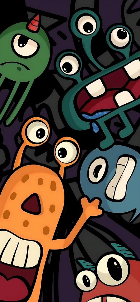 多彩搞怪大眼外星怪兽创意动漫手机壁纸