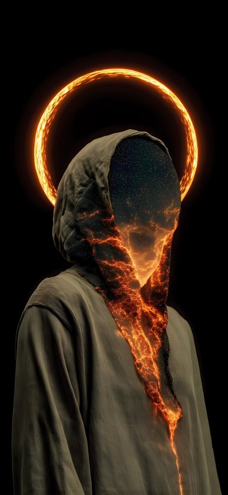 兜帽人影内部星空熔岩光环暗黑奇幻手机壁纸