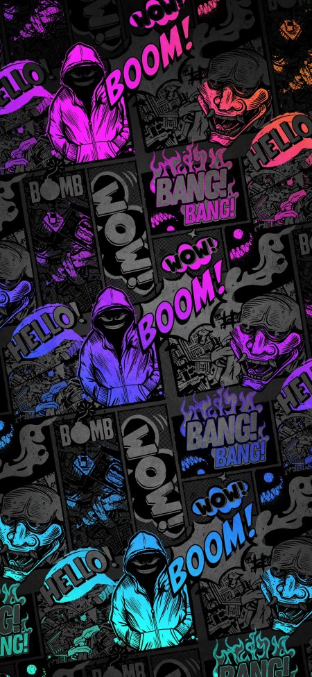 连帽衫鬼面涂鸦BOOM文字暗黑动漫手机壁纸
