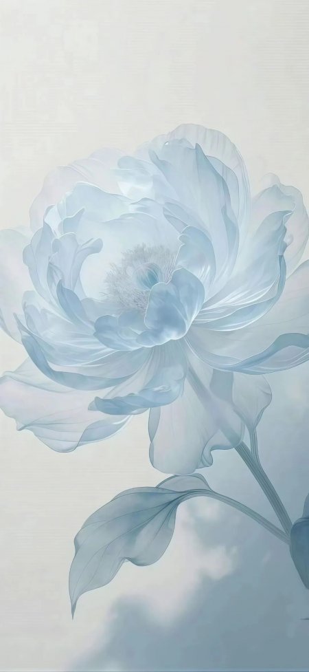 淡蓝色牡丹花特写清新花卉创意动漫手机壁纸