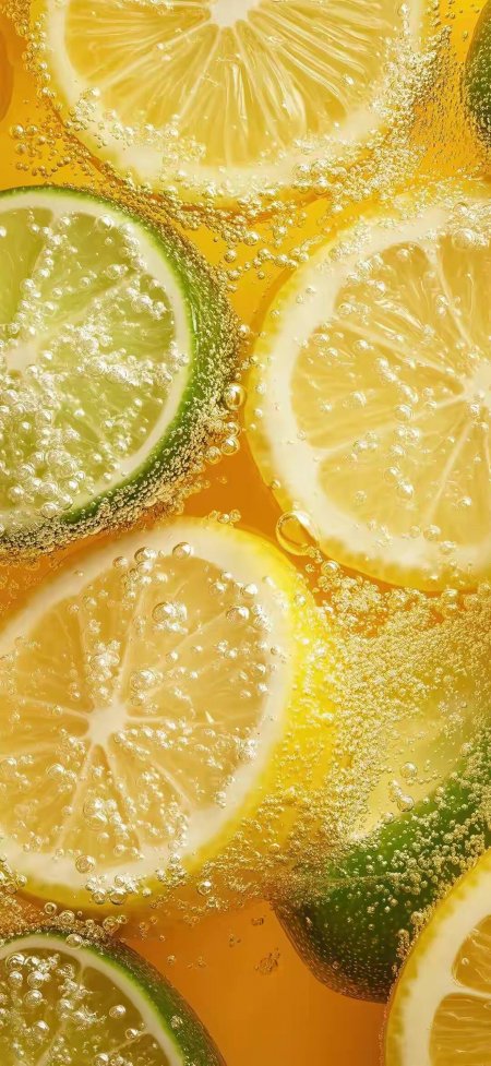 柠檬青柠气泡水特写创意手机壁纸