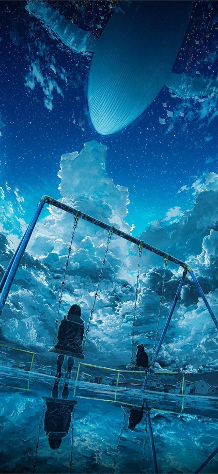 少女与猫秋千望鲸鱼奇幻动漫手机壁纸