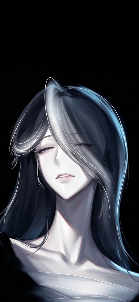 黑发少女闭眼侧脸光影柔和动漫插画风格创意手机壁纸
